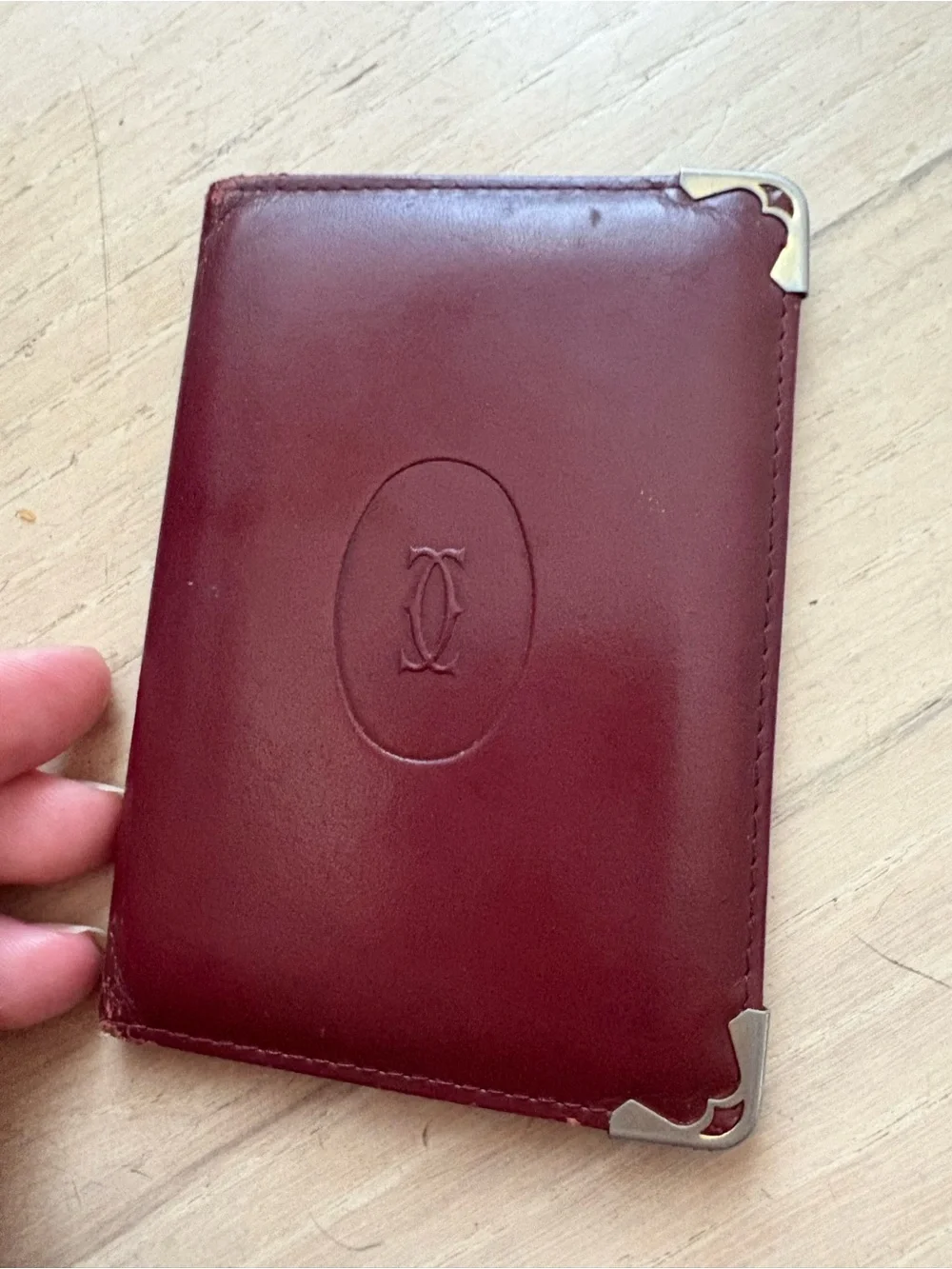 Cartier Burgundy Leather Travel Card Holder Wallet Set of 3